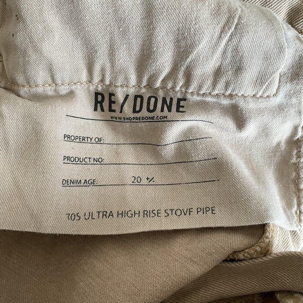 RE/DONE Jeans Womens 28 Washed Khaki‎ 70s Ultra High Rise Stove Pipe Button Fly - Picture 9 of 14